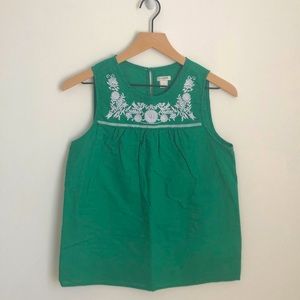 Green Sleeveless J. Crew Top With Embroidery